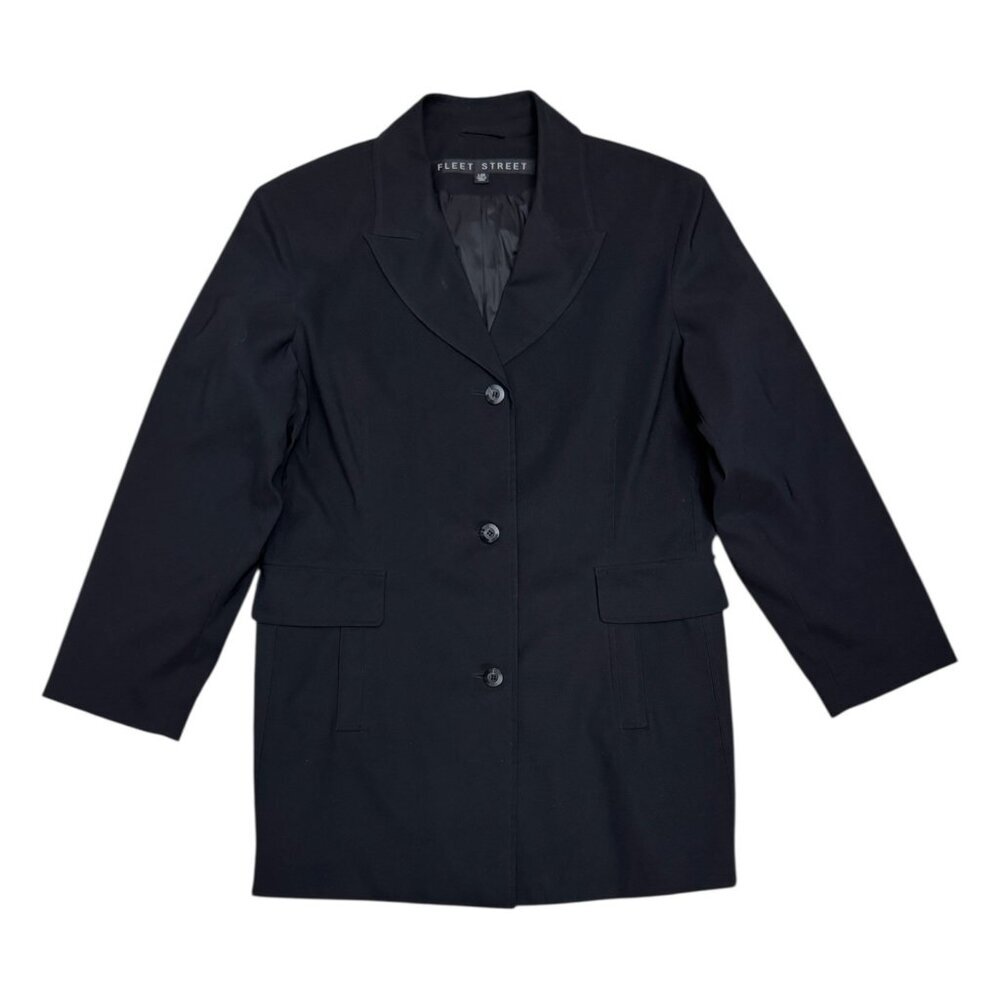 FLEET STREET Black Vintage Retro Long Trench Business Jacket Coat Womens Large